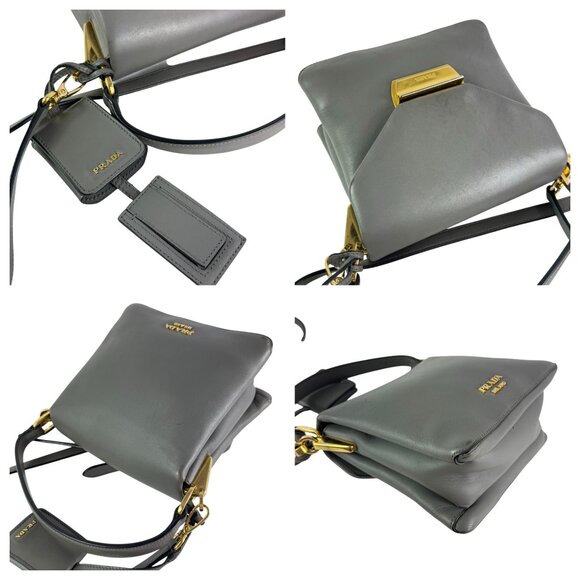 PRADA Gray Calf Skin Leather Small Ingrid TopHandle Crossbody Made in Italy - Picture 11 of 12
